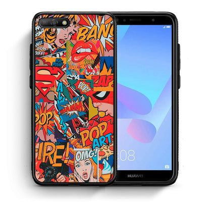 Θήκη Huawei Y6 2018 PopArt OMG από τη Smartfits με σχέδιο στο πίσω μέρος και μαύρο περίβλημα | Huawei Y6 2018 PopArt OMG case with colorful back and black bezels
