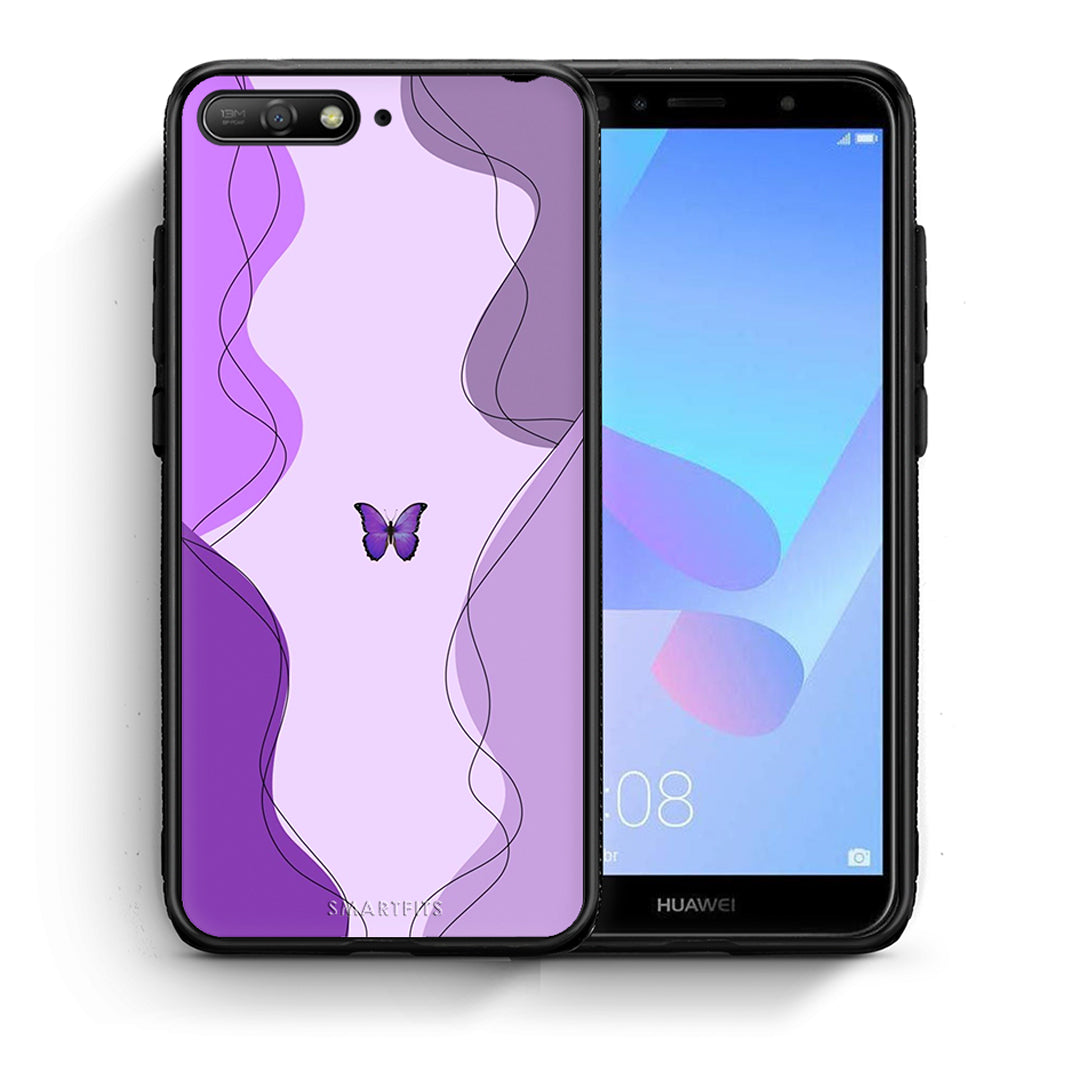 Θήκη Αγίου Βαλεντίνου Huawei Y6 2018 Purple Mariposa από τη Smartfits με σχέδιο στο πίσω μέρος και μαύρο περίβλημα | Huawei Y6 2018 Purple Mariposa case with colorful back and black bezels