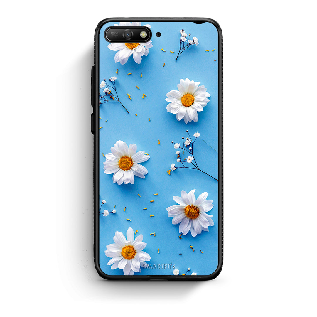 Huawei Y6 2018 Real Daisies θήκη από τη Smartfits με σχέδιο στο πίσω μέρος και μαύρο περίβλημα | Smartphone case with colorful back and black bezels by Smartfits