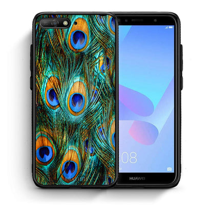 Θήκη Huawei Y6 2018 Real Peacock Feathers από τη Smartfits με σχέδιο στο πίσω μέρος και μαύρο περίβλημα | Huawei Y6 2018 Real Peacock Feathers case with colorful back and black bezels