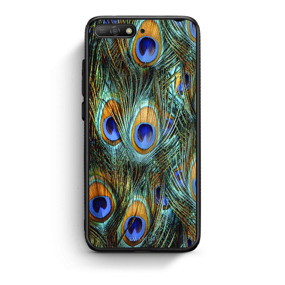 Huawei Y6 2018 Real Peacock Feathers θήκη από τη Smartfits με σχέδιο στο πίσω μέρος και μαύρο περίβλημα | Smartphone case with colorful back and black bezels by Smartfits