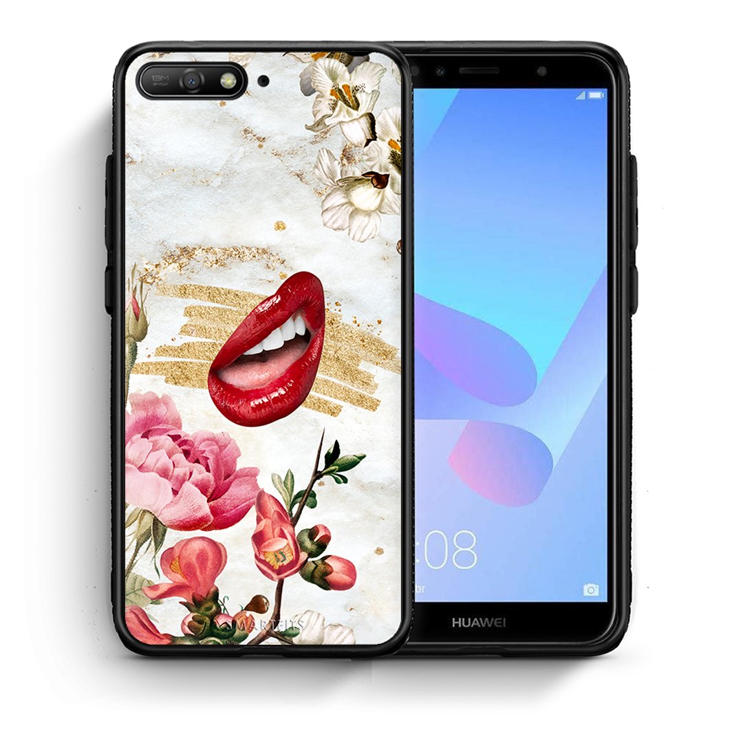 Θήκη Huawei Y6 2018 Red Lips από τη Smartfits με σχέδιο στο πίσω μέρος και μαύρο περίβλημα | Huawei Y6 2018 Red Lips case with colorful back and black bezels