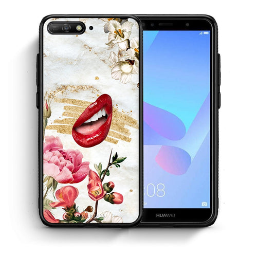 Θήκη Huawei Y6 2018 Red Lips από τη Smartfits με σχέδιο στο πίσω μέρος και μαύρο περίβλημα | Huawei Y6 2018 Red Lips case with colorful back and black bezels