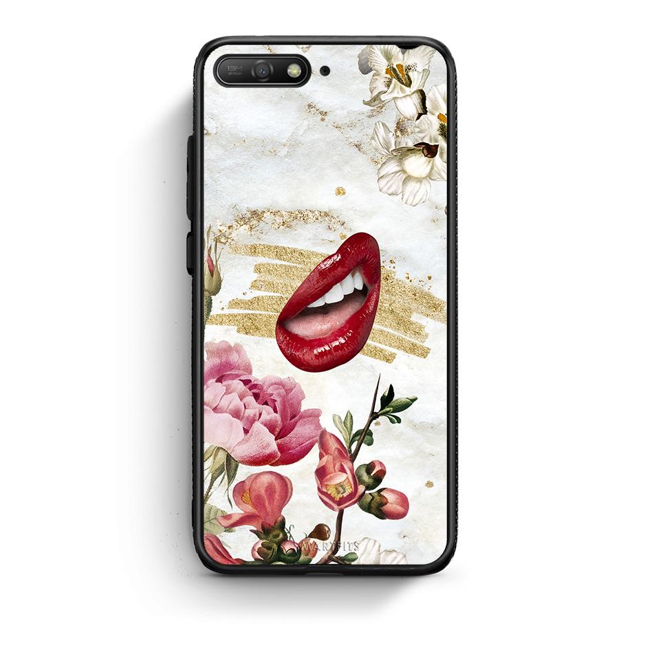 Huawei Y6 2018 Red Lips θήκη από τη Smartfits με σχέδιο στο πίσω μέρος και μαύρο περίβλημα | Smartphone case with colorful back and black bezels by Smartfits