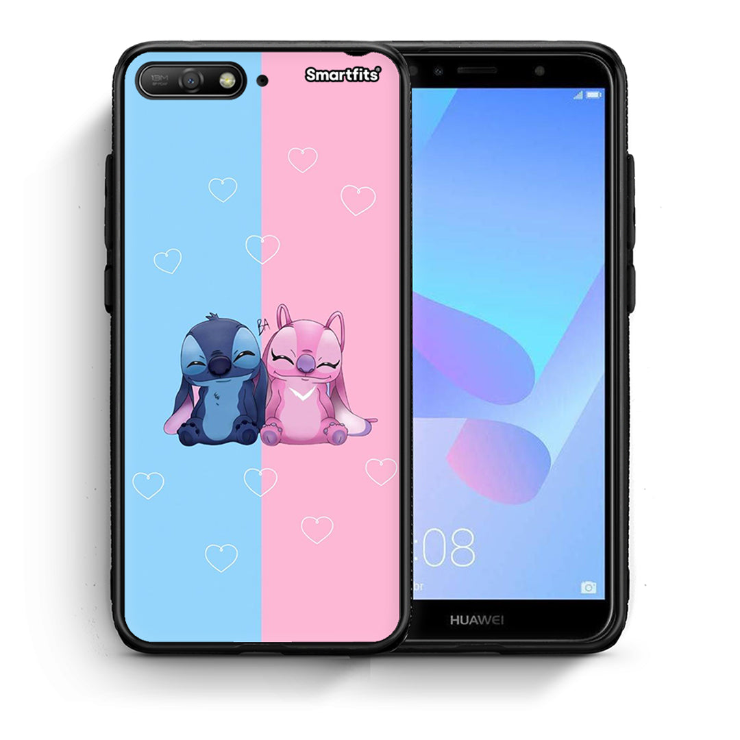 Θήκη Huawei Y6 2018 Stitch And Angel από τη Smartfits με σχέδιο στο πίσω μέρος και μαύρο περίβλημα | Huawei Y6 2018 Stitch And Angel case with colorful back and black bezels