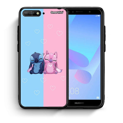 Θήκη Huawei Y6 2018 Stitch And Angel από τη Smartfits με σχέδιο στο πίσω μέρος και μαύρο περίβλημα | Huawei Y6 2018 Stitch And Angel case with colorful back and black bezels