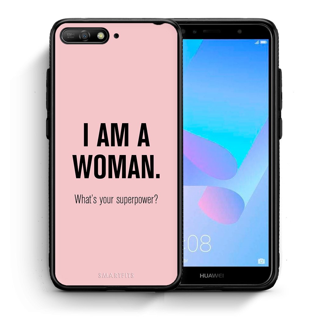Θήκη Huawei Y6 2018 Superpower Woman από τη Smartfits με σχέδιο στο πίσω μέρος και μαύρο περίβλημα | Huawei Y6 2018 Superpower Woman case with colorful back and black bezels