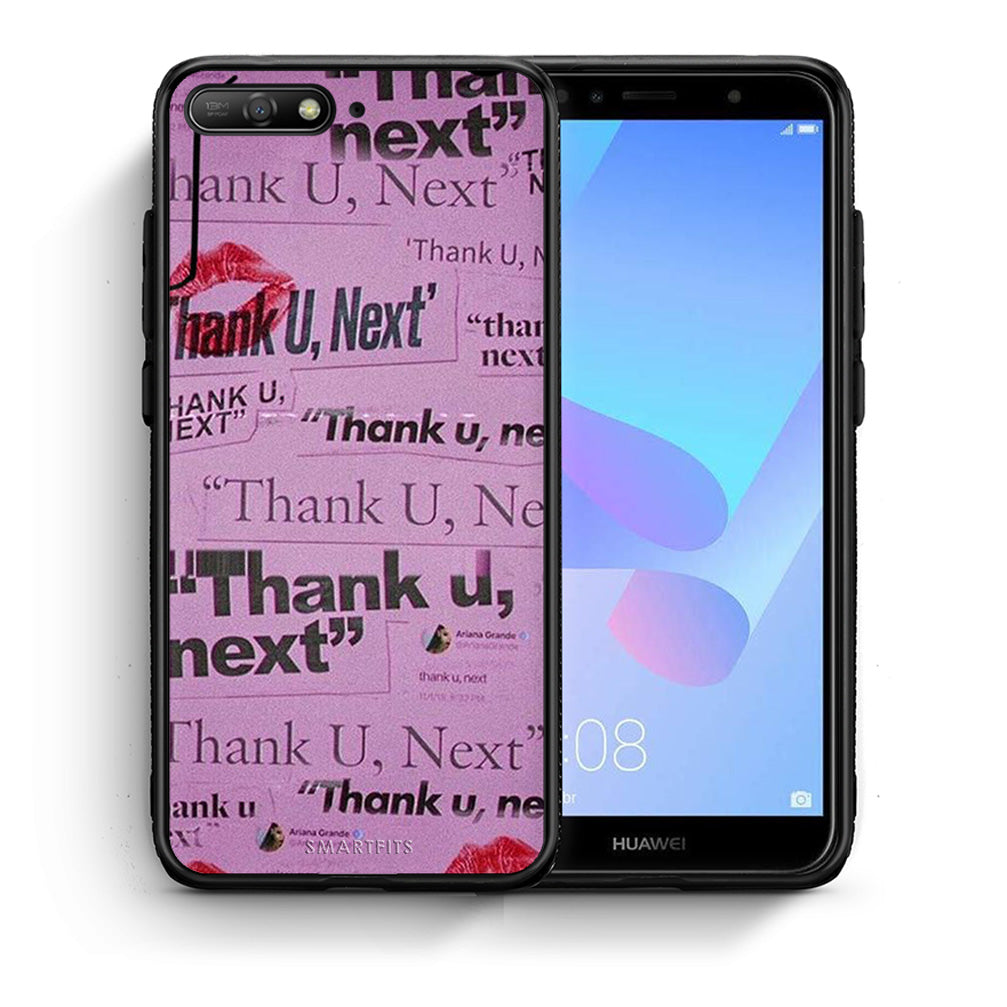 Θήκη Αγίου Βαλεντίνου Huawei Y6 2018 Thank You Next από τη Smartfits με σχέδιο στο πίσω μέρος και μαύρο περίβλημα | Huawei Y6 2018 Thank You Next case with colorful back and black bezels