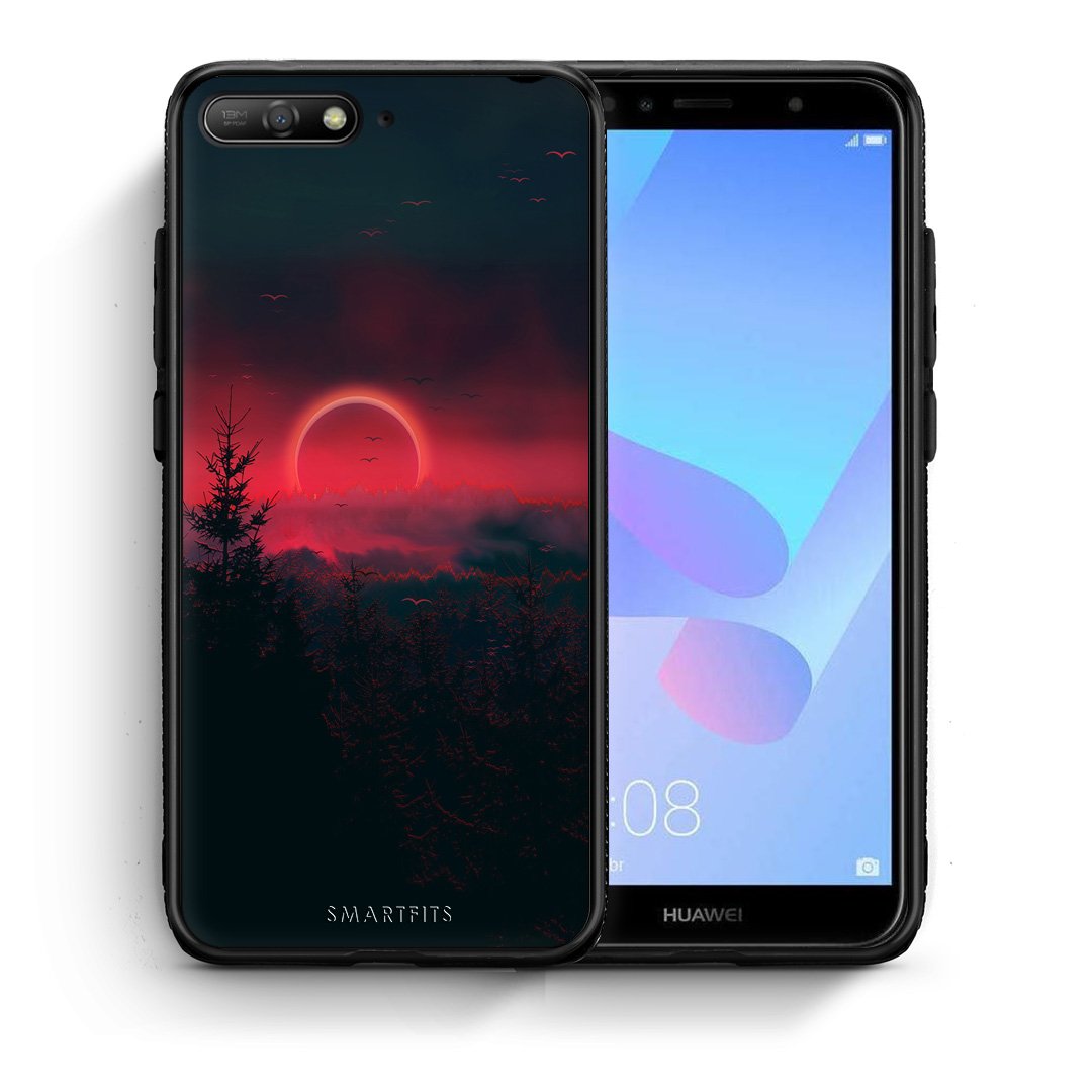 Θήκη Huawei Y6 2018 Sunset Tropic από τη Smartfits με σχέδιο στο πίσω μέρος και μαύρο περίβλημα | Huawei Y6 2018 Sunset Tropic case with colorful back and black bezels