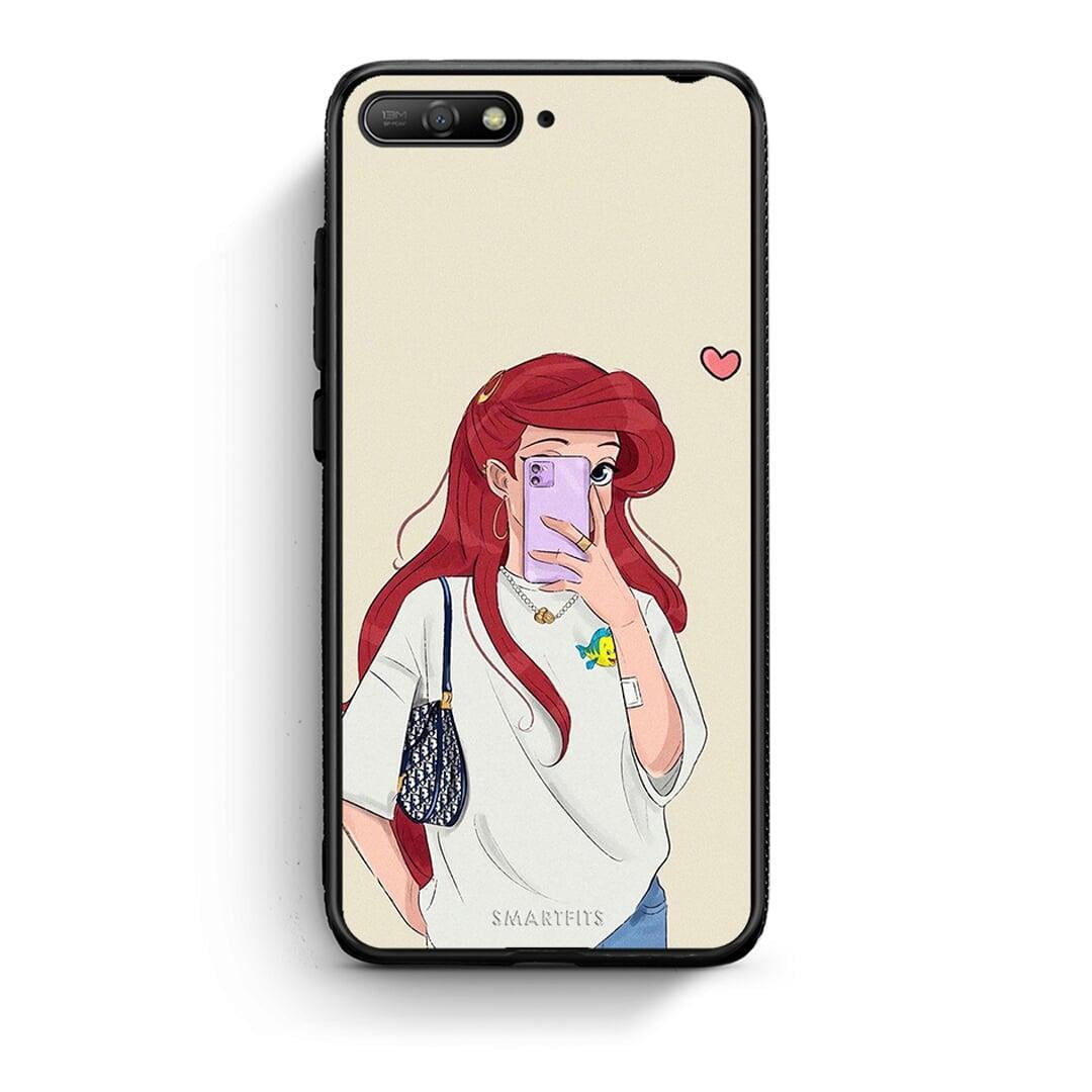 Huawei Y6 2018 Walking Mermaid Θήκη από τη Smartfits με σχέδιο στο πίσω μέρος και μαύρο περίβλημα | Smartphone case with colorful back and black bezels by Smartfits