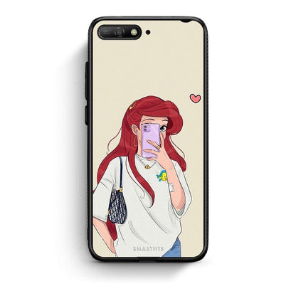Huawei Y6 2018 Walking Mermaid Θήκη από τη Smartfits με σχέδιο στο πίσω μέρος και μαύρο περίβλημα | Smartphone case with colorful back and black bezels by Smartfits