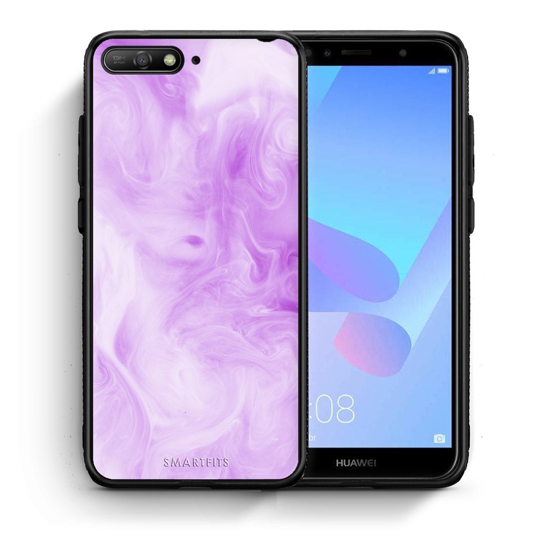 Θήκη Huawei Y6 2018 Lavender Watercolor από τη Smartfits με σχέδιο στο πίσω μέρος και μαύρο περίβλημα | Huawei Y6 2018 Lavender Watercolor case with colorful back and black bezels