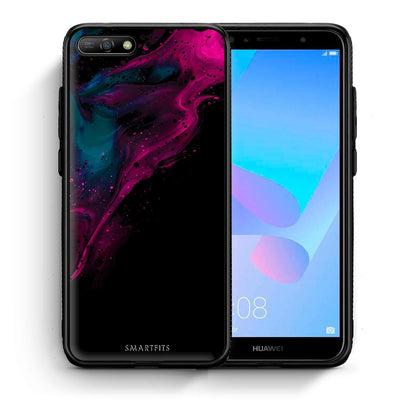 Θήκη Huawei Y6 2018 Pink Black Watercolor από τη Smartfits με σχέδιο στο πίσω μέρος και μαύρο περίβλημα | Huawei Y6 2018 Pink Black Watercolor case with colorful back and black bezels