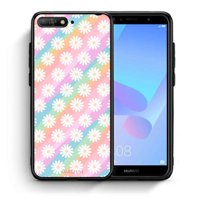 Θήκη Huawei Y6 2018 White Daisies από τη Smartfits με σχέδιο στο πίσω μέρος και μαύρο περίβλημα | Huawei Y6 2018 White Daisies case with colorful back and black bezels