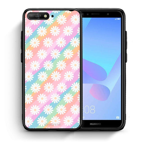 Θήκη Huawei Y6 2018 White Daisies από τη Smartfits με σχέδιο στο πίσω μέρος και μαύρο περίβλημα | Huawei Y6 2018 White Daisies case with colorful back and black bezels