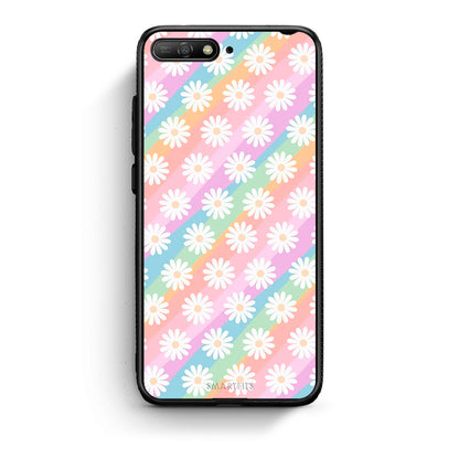 Huawei Y6 2018 White Daisies θήκη από τη Smartfits με σχέδιο στο πίσω μέρος και μαύρο περίβλημα | Smartphone case with colorful back and black bezels by Smartfits