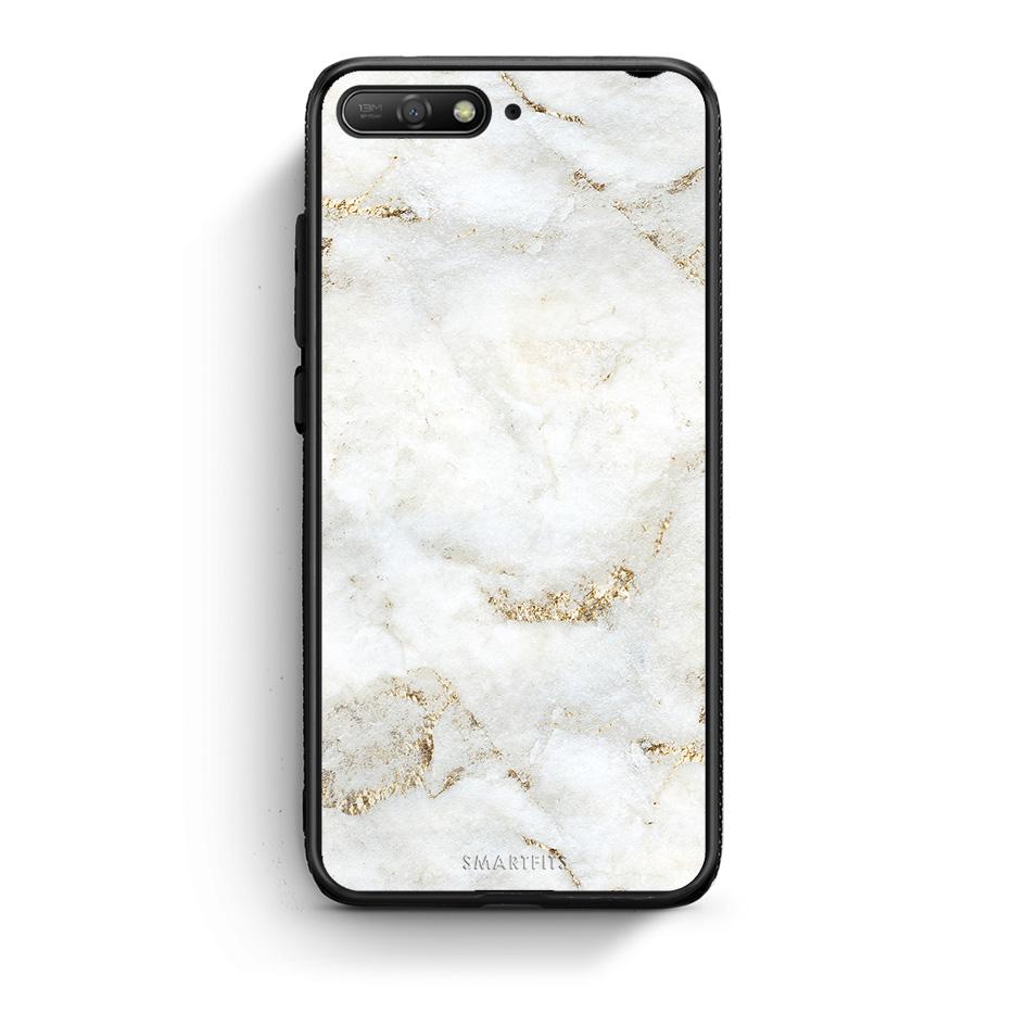 Huawei Y6 2018 White Gold Marble θήκη από τη Smartfits με σχέδιο στο πίσω μέρος και μαύρο περίβλημα | Smartphone case with colorful back and black bezels by Smartfits