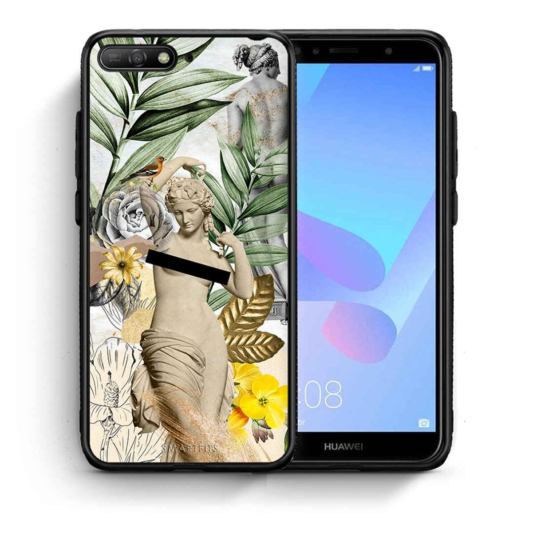 Θήκη Huawei Y6 2018 Woman Statue από τη Smartfits με σχέδιο στο πίσω μέρος και μαύρο περίβλημα | Huawei Y6 2018 Woman Statue case with colorful back and black bezels