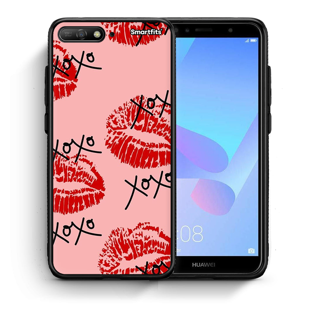 Θήκη Huawei Y6 2018 XOXO Lips από τη Smartfits με σχέδιο στο πίσω μέρος και μαύρο περίβλημα | Huawei Y6 2018 XOXO Lips case with colorful back and black bezels