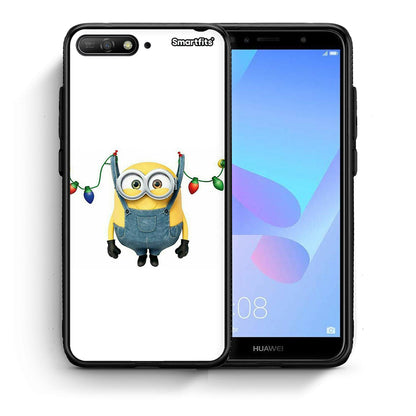Θήκη Huawei Y6 2018 Xmas Minion Lights από τη Smartfits με σχέδιο στο πίσω μέρος και μαύρο περίβλημα | Huawei Y6 2018 Xmas Minion Lights case with colorful back and black bezels