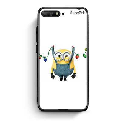 Huawei Y6 2018 Xmas Minion Lights θήκη από τη Smartfits με σχέδιο στο πίσω μέρος και μαύρο περίβλημα | Smartphone case with colorful back and black bezels by Smartfits