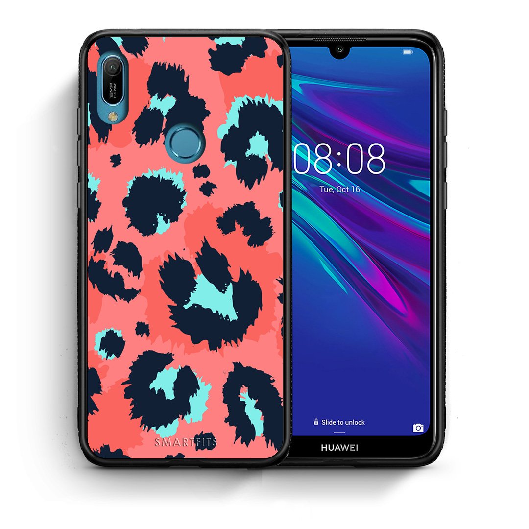 Θήκη Huawei Y6 2019 Pink Leopard Animal από τη Smartfits με σχέδιο στο πίσω μέρος και μαύρο περίβλημα | Huawei Y6 2019 Pink Leopard Animal case with colorful back and black bezels