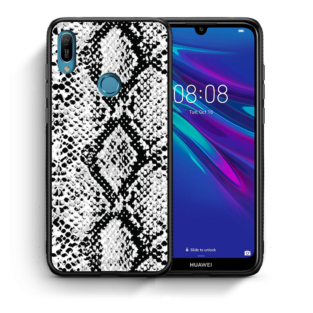 Θήκη Huawei Y6 2019 White Snake Animal από τη Smartfits με σχέδιο στο πίσω μέρος και μαύρο περίβλημα | Huawei Y6 2019 White Snake Animal case with colorful back and black bezels
