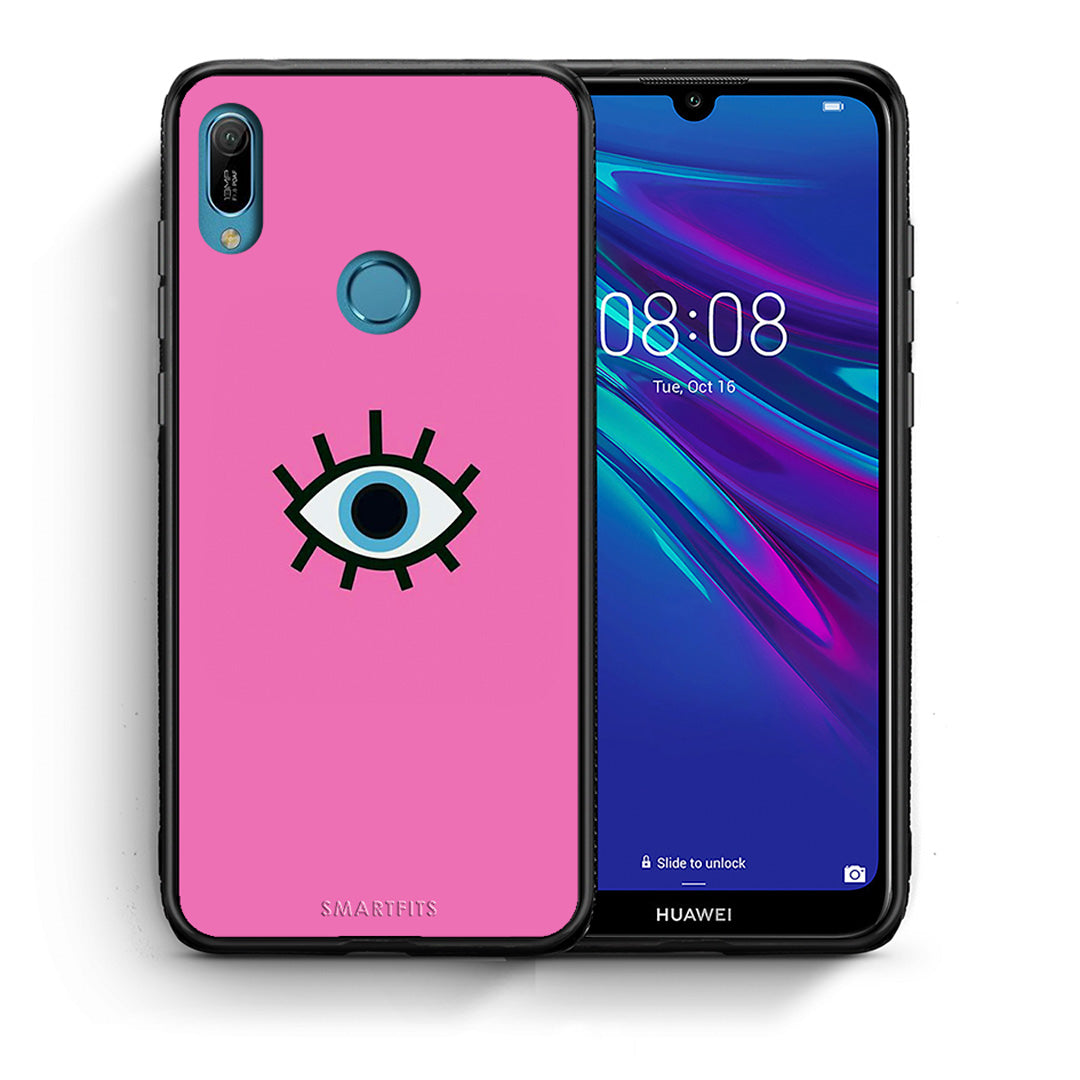 Θήκη Huawei Y6 2019 Blue Eye Pink από τη Smartfits με σχέδιο στο πίσω μέρος και μαύρο περίβλημα | Huawei Y6 2019 Blue Eye Pink case with colorful back and black bezels