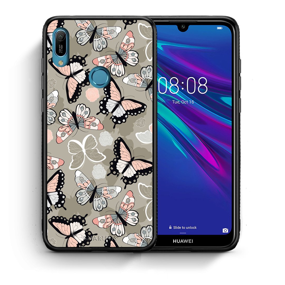 Θήκη Huawei Y6 2019 Butterflies Boho από τη Smartfits με σχέδιο στο πίσω μέρος και μαύρο περίβλημα | Huawei Y6 2019 Butterflies Boho case with colorful back and black bezels