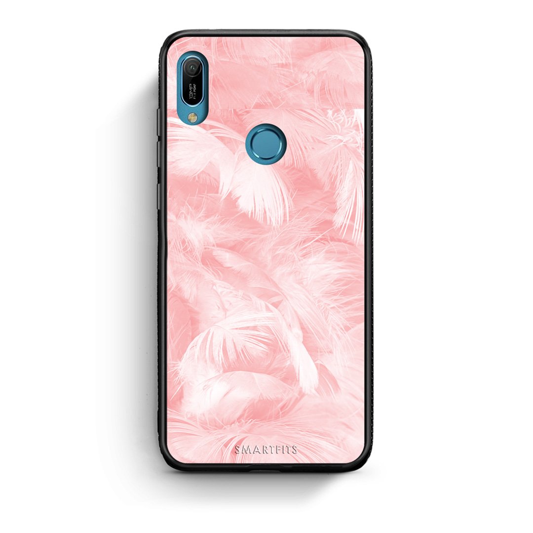 33 - Huawei Y6 2019 Pink Feather Boho case, cover, bumper