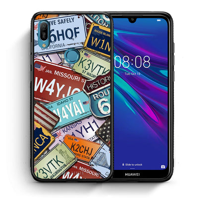 Θήκη Huawei Y6 2019 Car Plates από τη Smartfits με σχέδιο στο πίσω μέρος και μαύρο περίβλημα | Huawei Y6 2019 Car Plates case with colorful back and black bezels