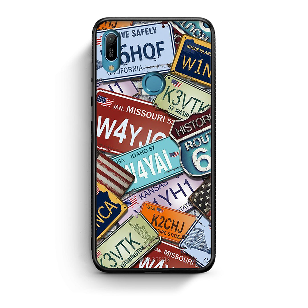 Huawei Y6 2019 Car Plates θήκη από τη Smartfits με σχέδιο στο πίσω μέρος και μαύρο περίβλημα | Smartphone case with colorful back and black bezels by Smartfits