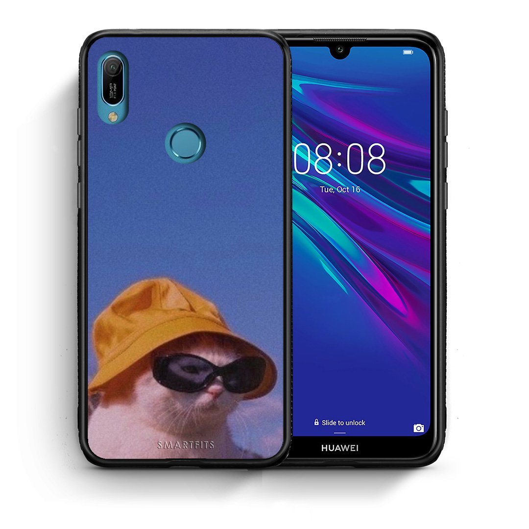 Θήκη Huawei Y6 2019 Cat Diva από τη Smartfits με σχέδιο στο πίσω μέρος και μαύρο περίβλημα | Huawei Y6 2019 Cat Diva case with colorful back and black bezels