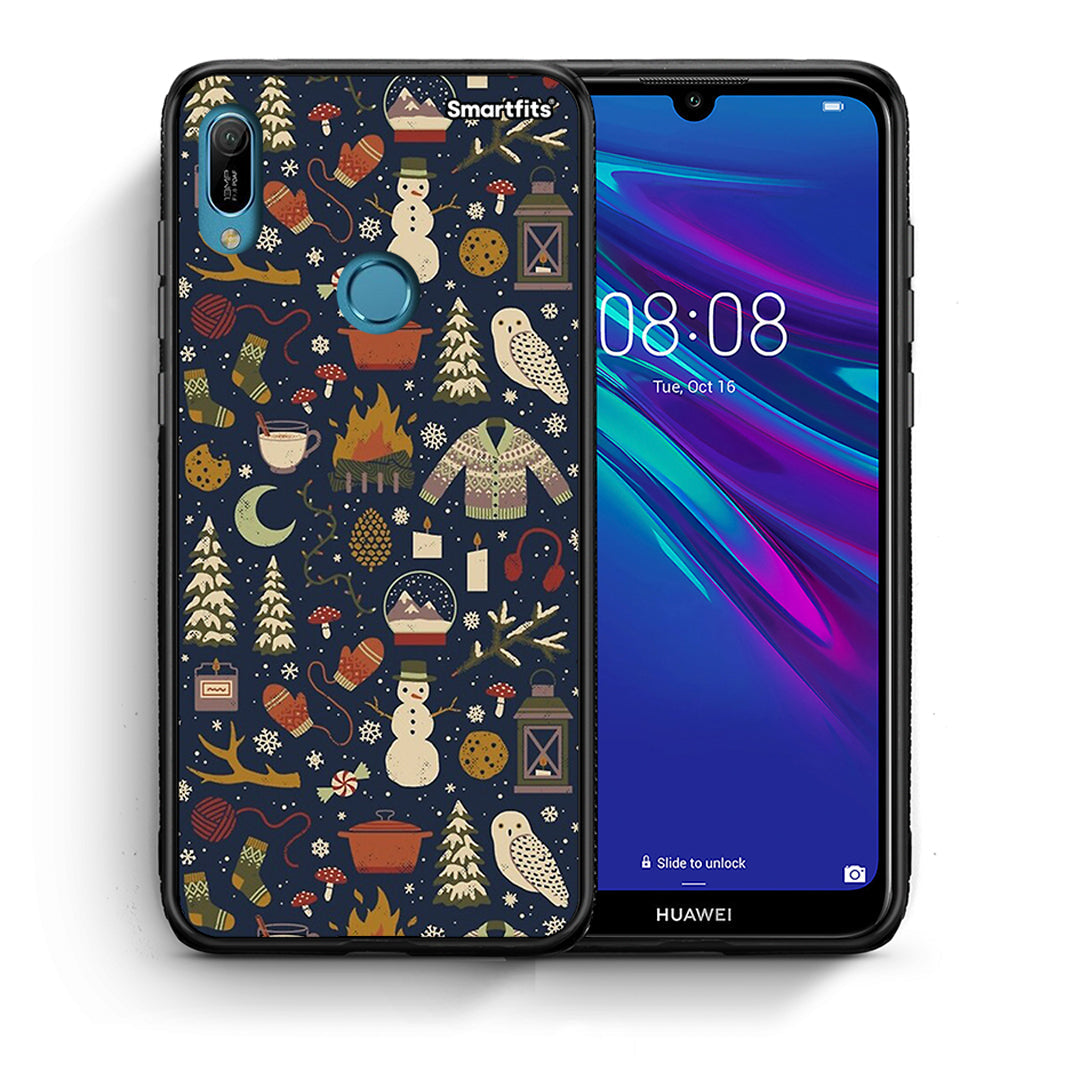 Θήκη Huawei Y6 2019 Christmas Elements από τη Smartfits με σχέδιο στο πίσω μέρος και μαύρο περίβλημα | Huawei Y6 2019 Christmas Elements case with colorful back and black bezels