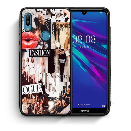 Θήκη Αγίου Βαλεντίνου Huawei Y6 2019 Collage Fashion από τη Smartfits με σχέδιο στο πίσω μέρος και μαύρο περίβλημα | Huawei Y6 2019 Collage Fashion case with colorful back and black bezels