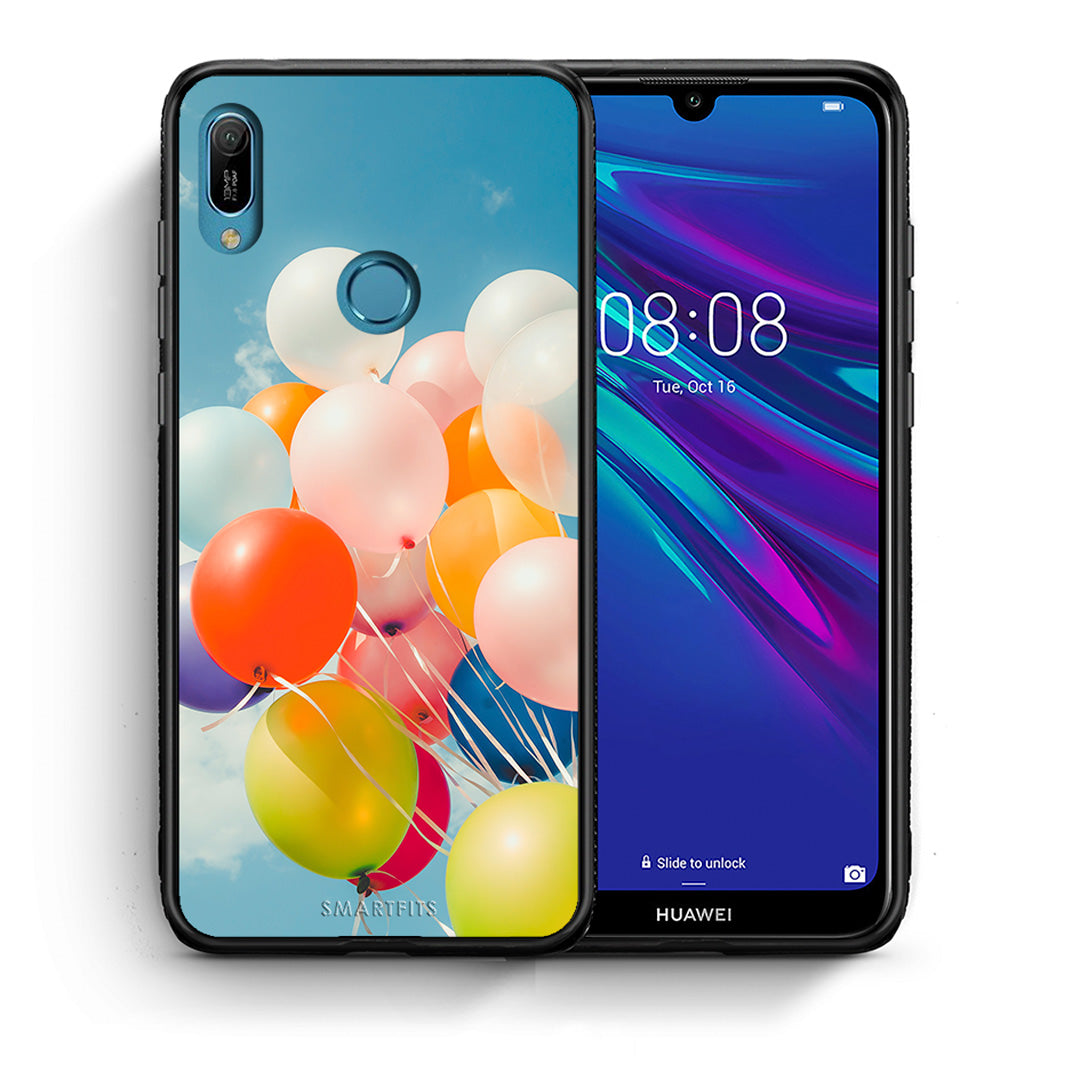 Θήκη Huawei Y6 2019 Colorful Balloons από τη Smartfits με σχέδιο στο πίσω μέρος και μαύρο περίβλημα | Huawei Y6 2019 Colorful Balloons case with colorful back and black bezels