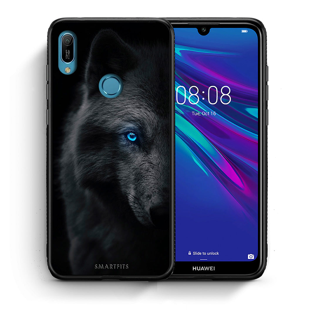 Θήκη Huawei Y6 2019 Dark Wolf από τη Smartfits με σχέδιο στο πίσω μέρος και μαύρο περίβλημα | Huawei Y6 2019 Dark Wolf case with colorful back and black bezels