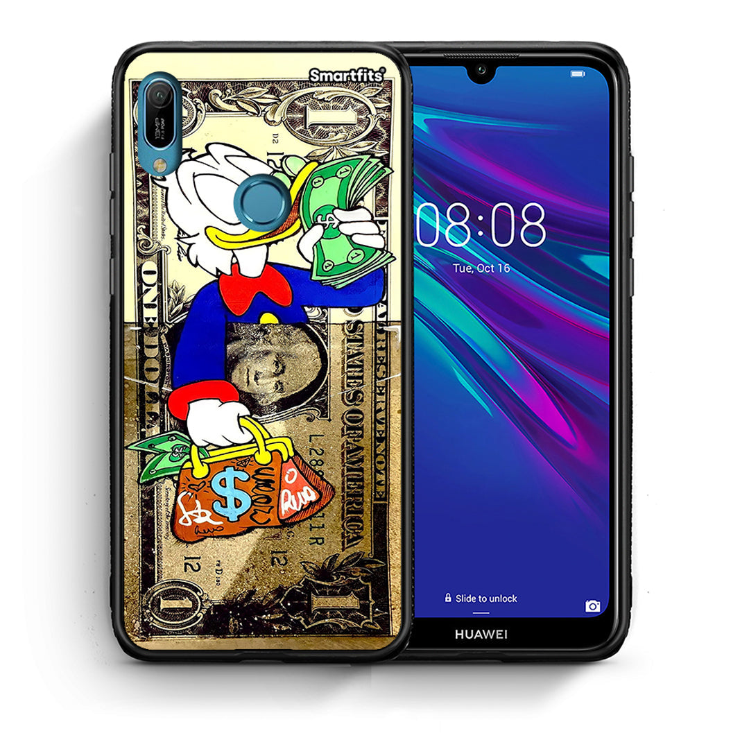 Θήκη Huawei Y6 2019 Duck Money από τη Smartfits με σχέδιο στο πίσω μέρος και μαύρο περίβλημα | Huawei Y6 2019 Duck Money case with colorful back and black bezels
