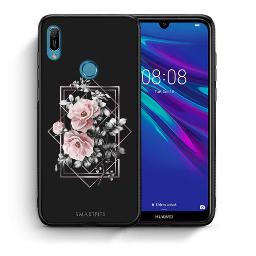 Θήκη Huawei Y6 2019 Frame Flower από τη Smartfits με σχέδιο στο πίσω μέρος και μαύρο περίβλημα | Huawei Y6 2019 Frame Flower case with colorful back and black bezels