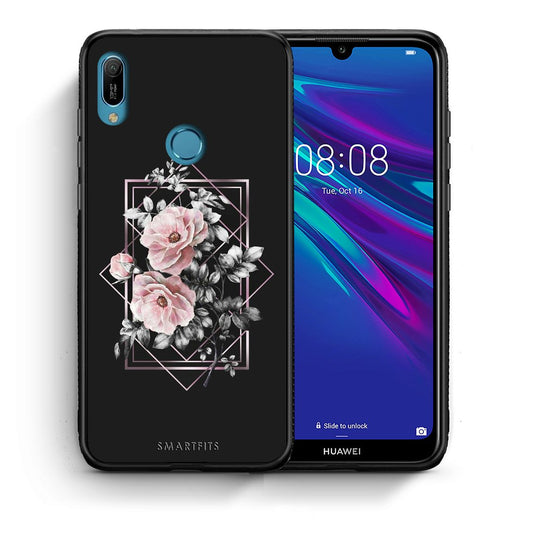 Θήκη Huawei Y6 2019 Frame Flower από τη Smartfits με σχέδιο στο πίσω μέρος και μαύρο περίβλημα | Huawei Y6 2019 Frame Flower case with colorful back and black bezels