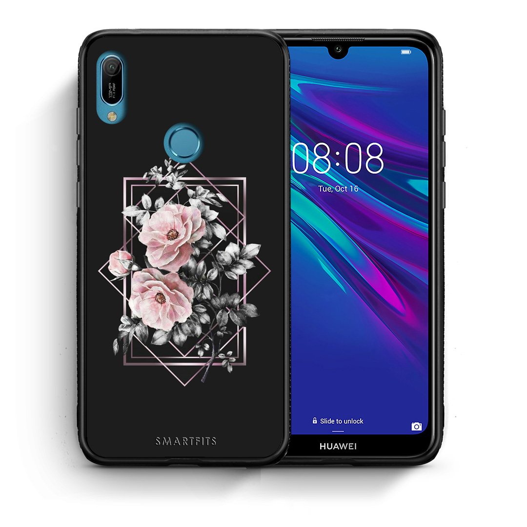 Θήκη Huawei Y6 2019 Frame Flower από τη Smartfits με σχέδιο στο πίσω μέρος και μαύρο περίβλημα | Huawei Y6 2019 Frame Flower case with colorful back and black bezels