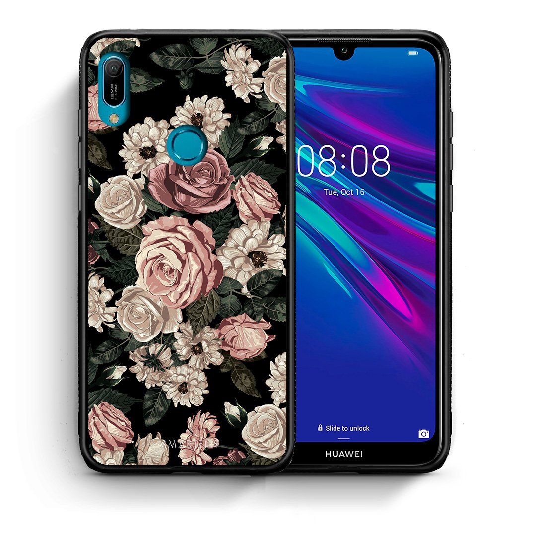 Θήκη Huawei Y6 2019 Wild Roses Flower από τη Smartfits με σχέδιο στο πίσω μέρος και μαύρο περίβλημα | Huawei Y6 2019 Wild Roses Flower case with colorful back and black bezels