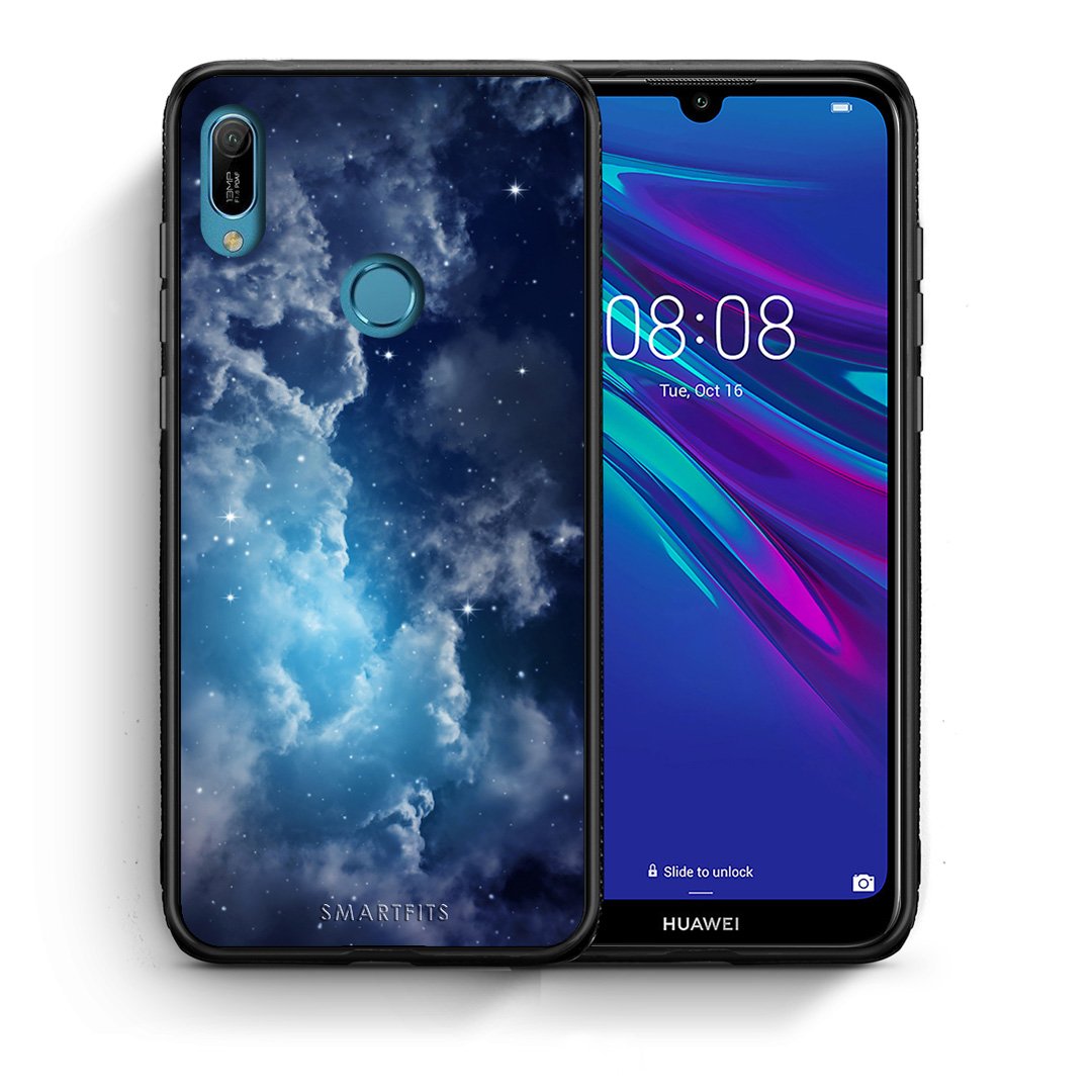 Θήκη Huawei Y6 2019 Blue Sky Galaxy από τη Smartfits με σχέδιο στο πίσω μέρος και μαύρο περίβλημα | Huawei Y6 2019 Blue Sky Galaxy case with colorful back and black bezels