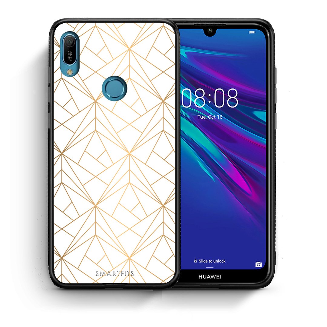 Θήκη Huawei Y6 2019 Luxury White Geometric από τη Smartfits με σχέδιο στο πίσω μέρος και μαύρο περίβλημα | Huawei Y6 2019 Luxury White Geometric case with colorful back and black bezels