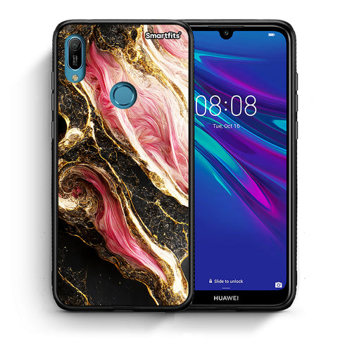 Θήκη Huawei Y6 2019 Glamorous Pink Marble από τη Smartfits με σχέδιο στο πίσω μέρος και μαύρο περίβλημα | Huawei Y6 2019 Glamorous Pink Marble case with colorful back and black bezels