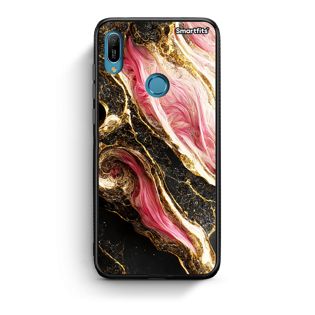 Huawei Y6 2019 Glamorous Pink Marble θήκη από τη Smartfits με σχέδιο στο πίσω μέρος και μαύρο περίβλημα | Smartphone case with colorful back and black bezels by Smartfits