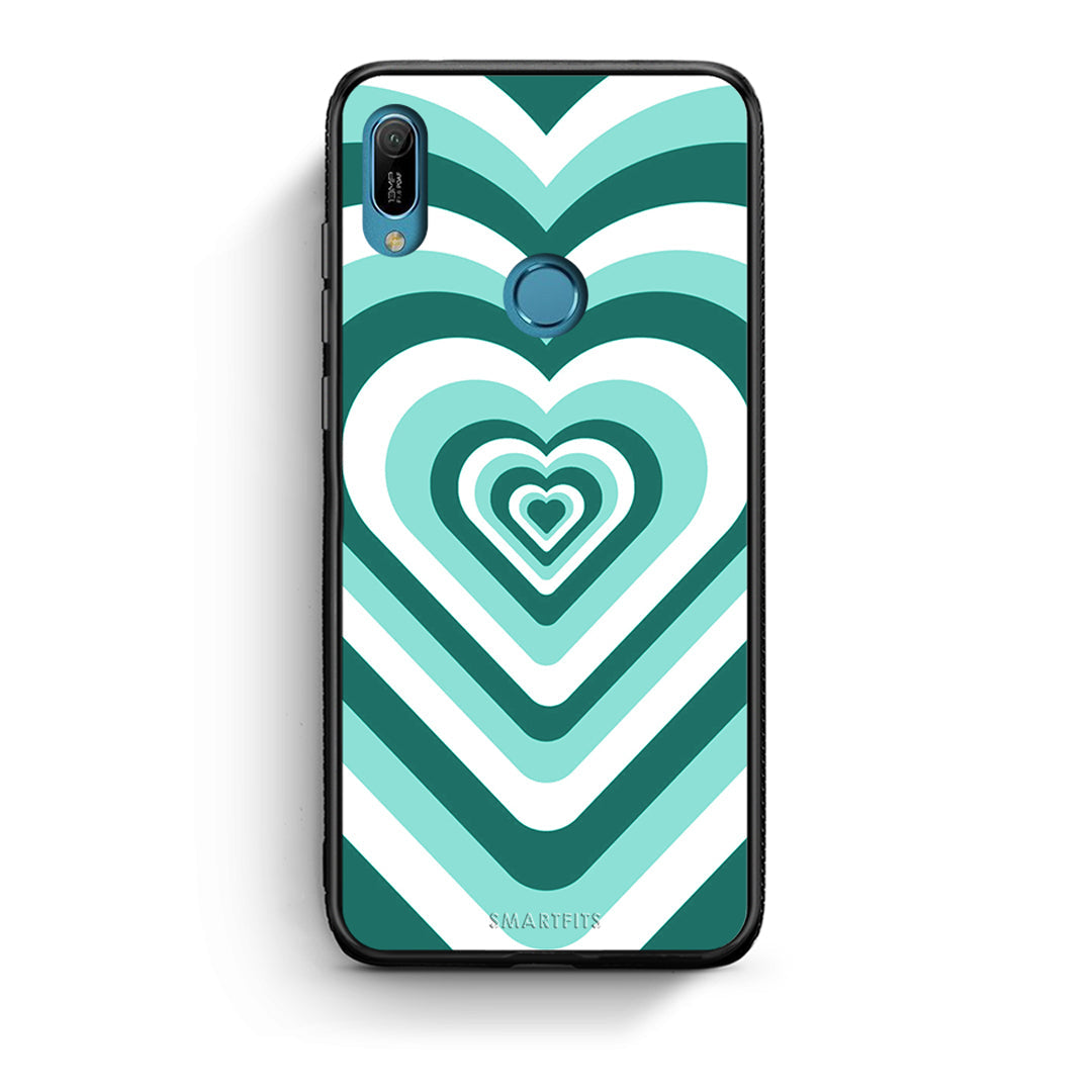 Huawei Y6 2019 Green Hearts θήκη από τη Smartfits με σχέδιο στο πίσω μέρος και μαύρο περίβλημα | Smartphone case with colorful back and black bezels by Smartfits