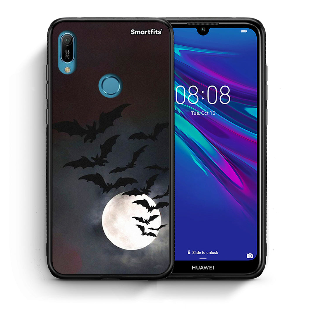 Θήκη Huawei Y6 2019 Halloween Bat Night από τη Smartfits με σχέδιο στο πίσω μέρος και μαύρο περίβλημα | Huawei Y6 2019 Halloween Bat Night case with colorful back and black bezels