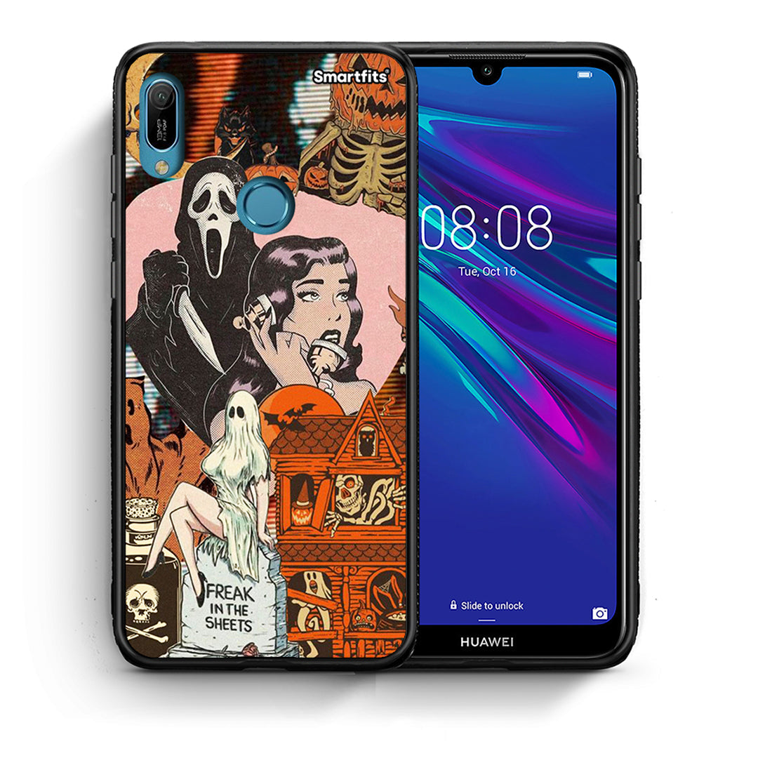 Θήκη Huawei Y6 2019 Halloween Collage από τη Smartfits με σχέδιο στο πίσω μέρος και μαύρο περίβλημα | Huawei Y6 2019 Halloween Collage case with colorful back and black bezels