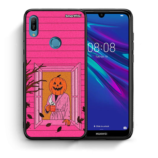 Θήκη Huawei Y6 2019 Halloween Pumpkin Lady από τη Smartfits με σχέδιο στο πίσω μέρος και μαύρο περίβλημα | Huawei Y6 2019 Halloween Pumpkin Lady case with colorful back and black bezels